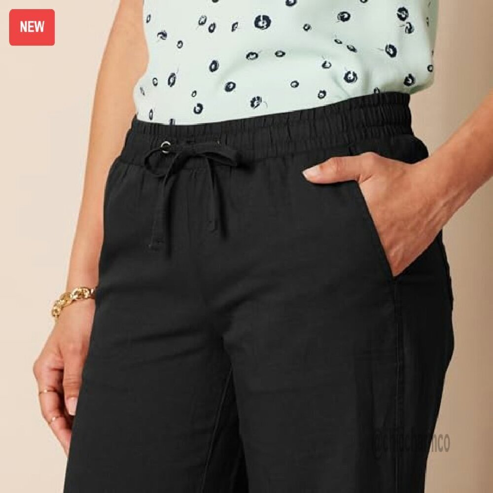 Linen Blend Wide Leg Pants Relaxed Fit Drawstring Casual Summer - Picture 5 of 8